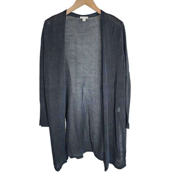 J. Jill Sweater Cardigan Women's Small Linen Blend Long Sleeve Blue - Picture 1 of 5